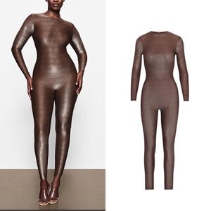 SKIMS Shimmer Catsuit in Chocolate